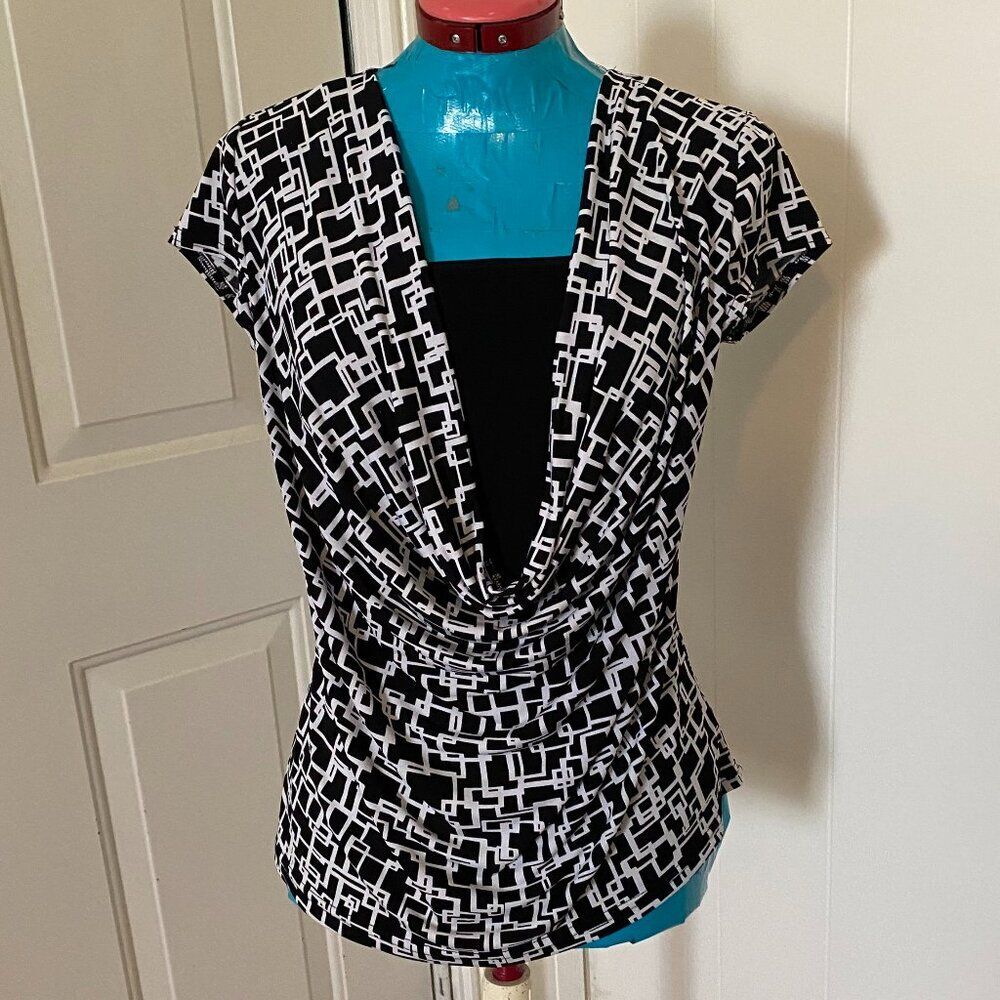 Claudia Richard Black & White Geometric Sleeveless Top Women Size M